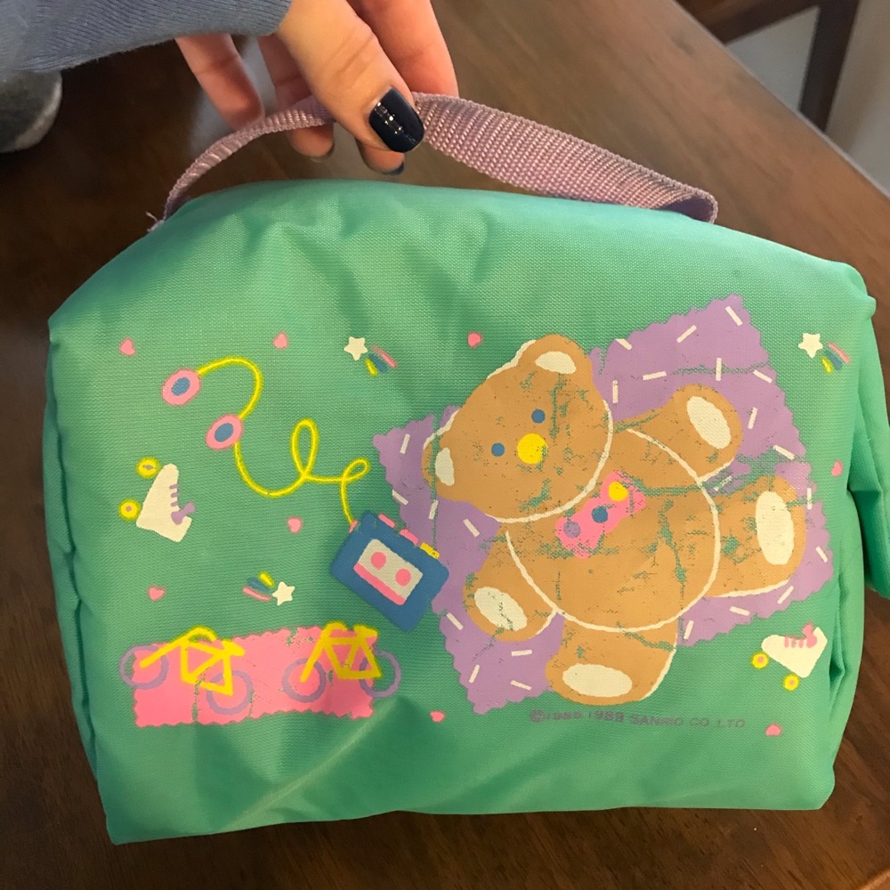 Vintage Sanrio Teddy Bear Teal Lunch Box 1989